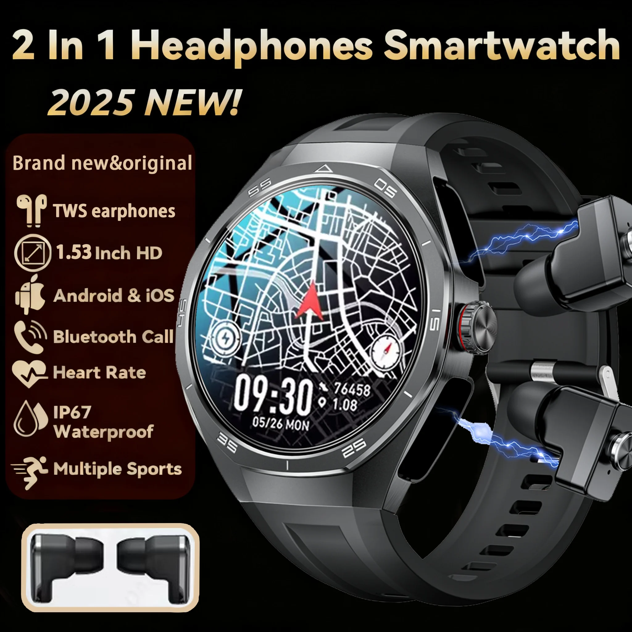 NFC Headset Smart Watch 2 in 1 TWS Wireless Headphone Local Music Call Men SmartWatch Health Monitoring Waterproof Sports Watch