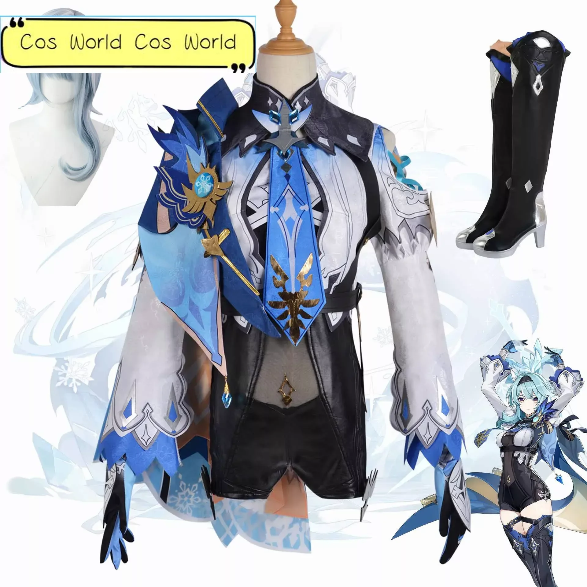 

Game Genshin Impact Eula Cosplay Costume Eula Outfit Include Dress Eula Jumpsuit Suit Eye of God Wig for Anime Cosplay Comic Cos