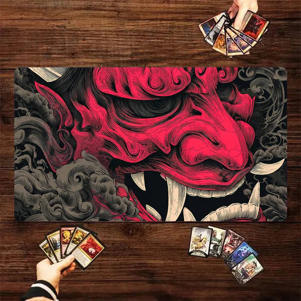 Japanese Ghost Samurai Pattern MTG Playmat Magic Card Battle Mat 35X60CM Deskmat Tapete Magic MTG Non-Slip Durable Stitched Edge