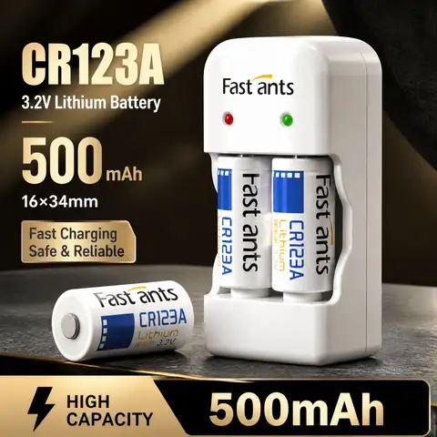 CR123A 3V Rechargeable Lithium Battery 3.2V With USB Smart Charger for Film Cameras Torches Smoke Alarms Hunting Rangefinders