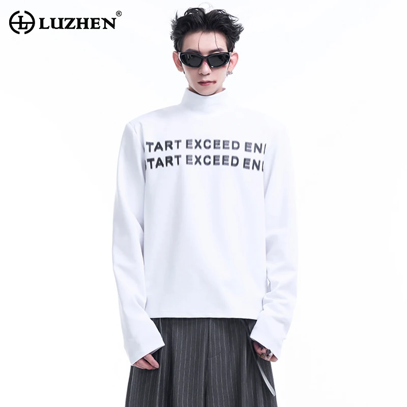 LUZHEN Half High Collar Bottom Shirt Letter Printed Fashion Men's Autumn Long Sleeve T-shirt Men's Casual Streetwear Tops LZ4843