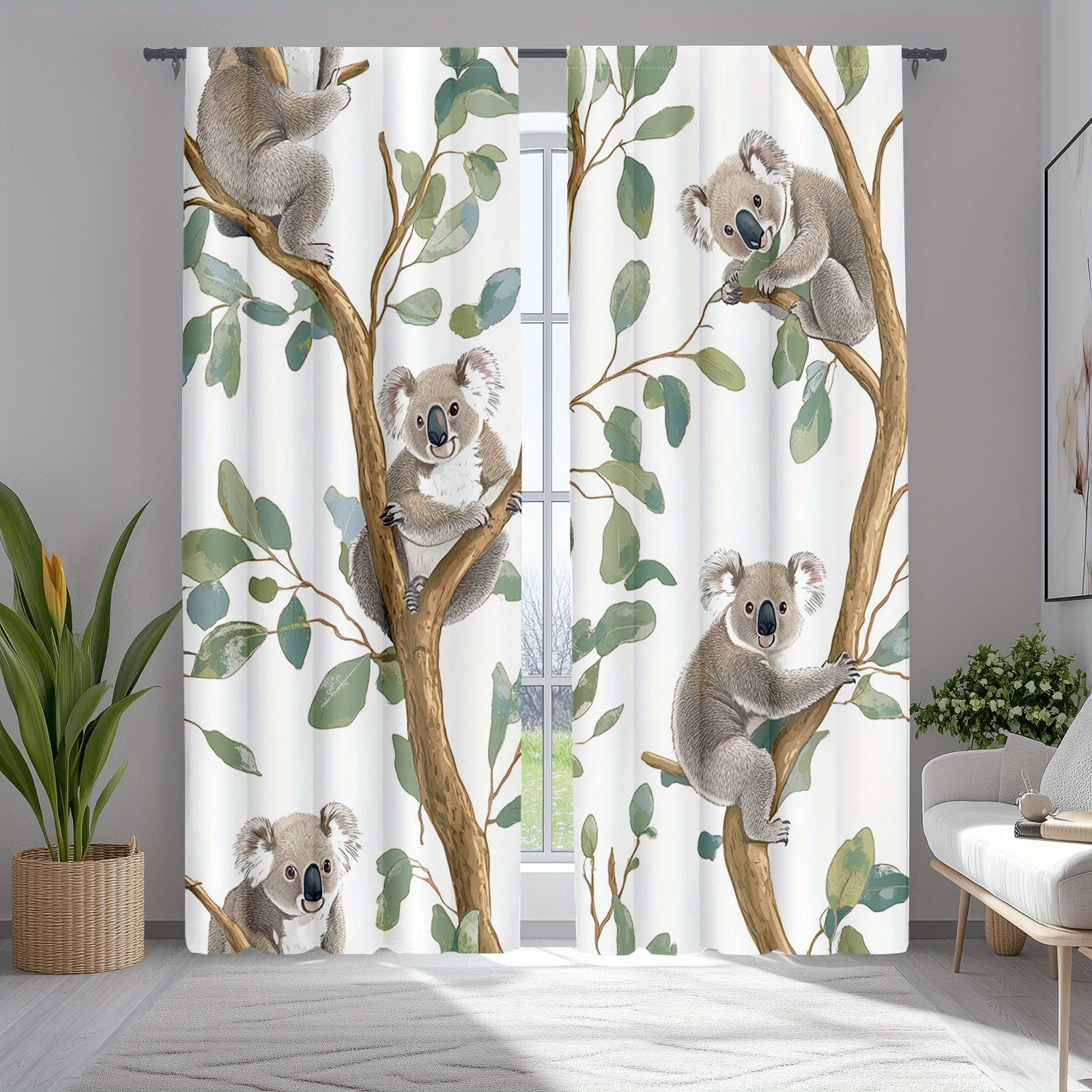 Cute Koala Woodland Curtain Panel Sheer Decorative Nursery Room Window Treatment for Baby Shower and Kids Bedroom Decor