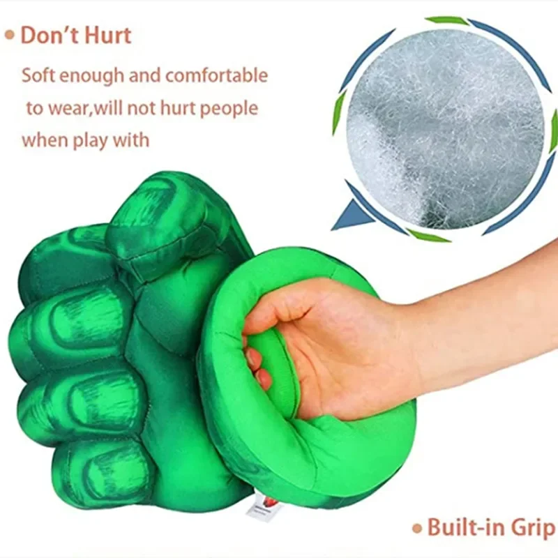 Kids Superhero Character Foam Green Gloves Boy Cartoon Pattern Printed Gloves Halloween Cosplay Plush Toys Cotton Fist Game Prop