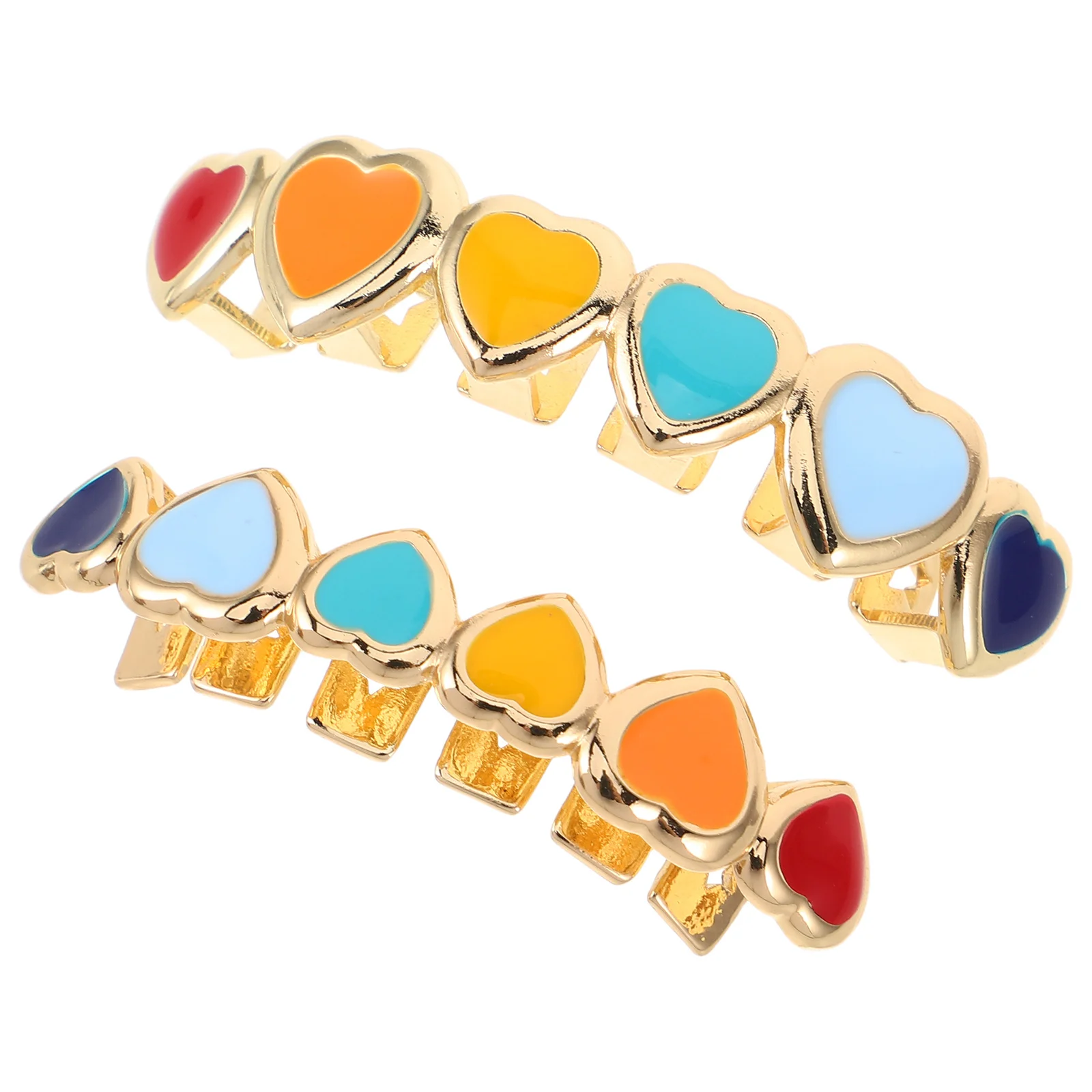 

2Pcs Heart Tooth Grills Metal Caps for Women Men Trendy Hip Hop Fake Mouth Grill Rapper Costume Party Jewelry Decoration