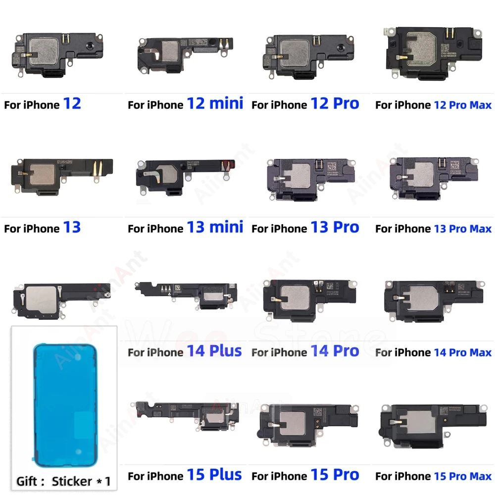 

100% AiinAnt LoudSpeaker Phone Sound Buzzer Ringer Loud Speaker Flex Cable For iPhone 12 13 14 15 Pro Max Plus with Sticker