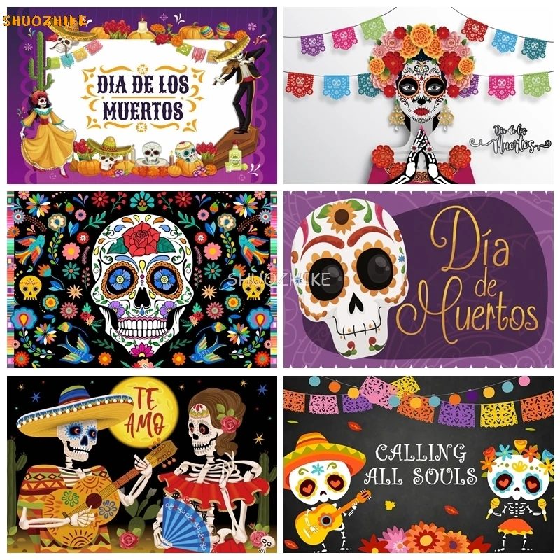 

Mexico Day of the Dead Backdrops Sugar Skull Dancer Photography Background Dia DE Los Muertos Dress-up Party Decor Poster Props