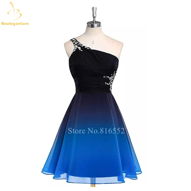 Bealegantom Short Gradient Prom Dresses One Shouder Chiffon Beaded Mini Formal Occasion Evening Party Gown Robes De Soiree QA316