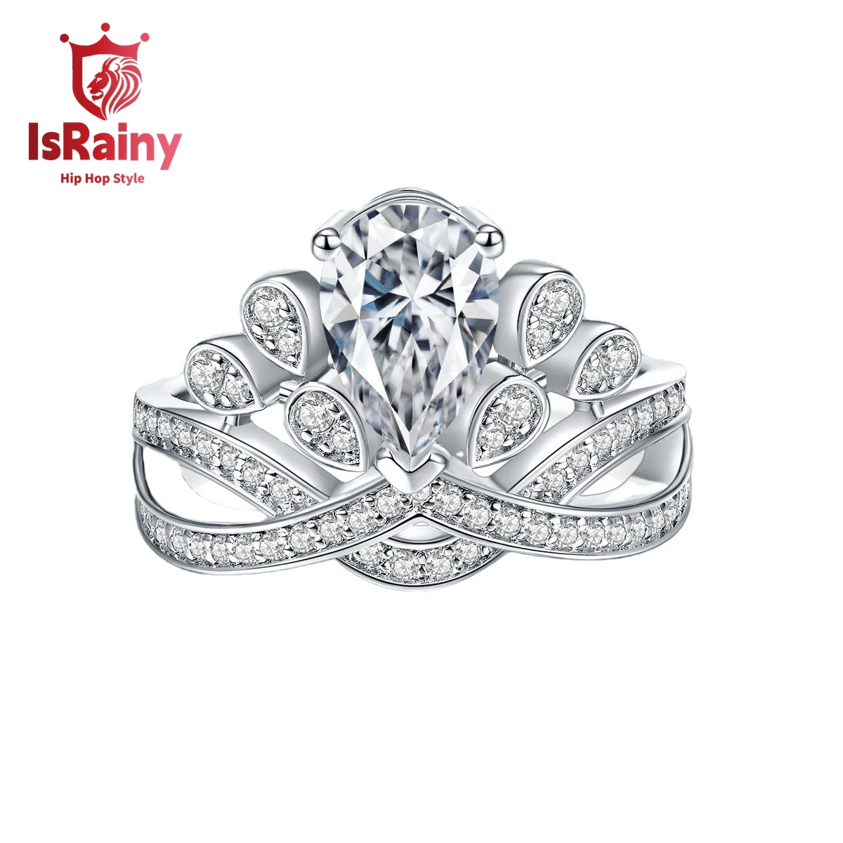 

IsRainy Hip Hop Rock Solid 100%925 Sterling Silver Pear Real GRA Moissanite Diamonds Rings Engagement Anniversary Fine Jewelry