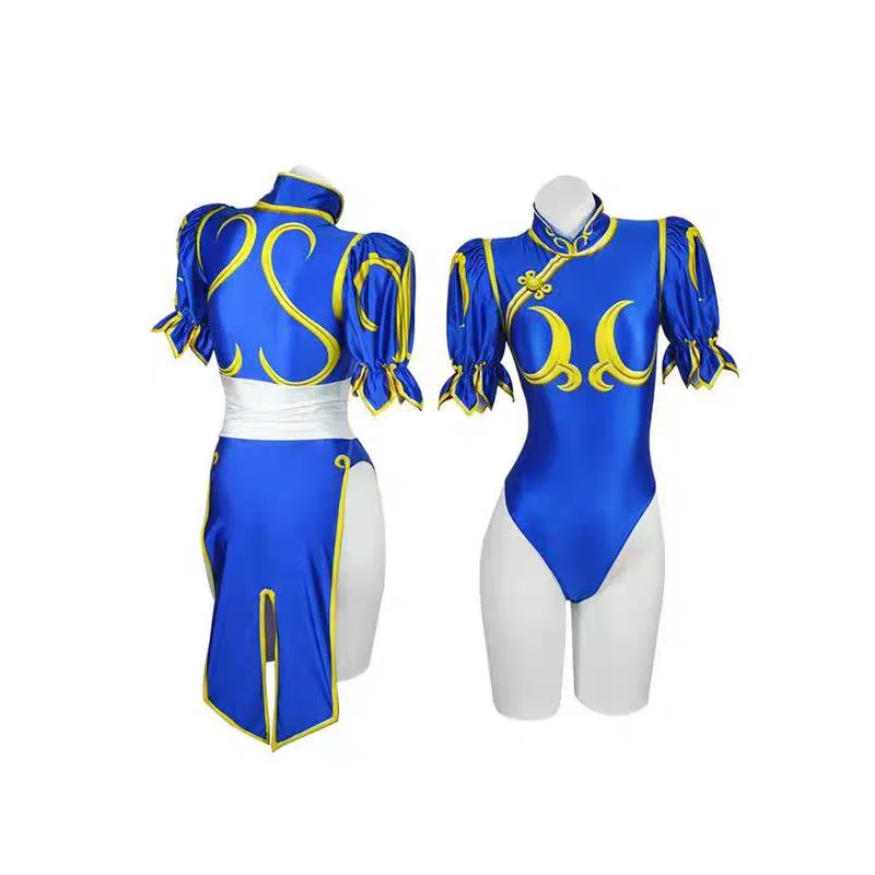 Chun Li-vestido de Cosplay, disfraz de juego SF Chunli, juego de rol, traje Qipao azul, conjunto completo de Jackie Kung fu, traje de fiesta de Halloween para diversión