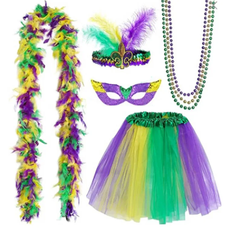 Mardi Gras Carnival sequins headbands bead chains masks feather scarves socks New Orleans dresses Party Decoration