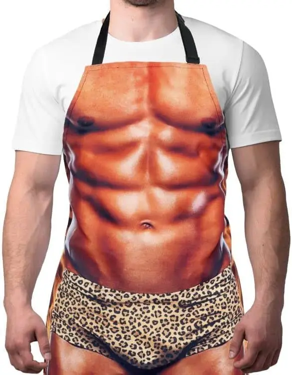

Funny Muscle Man BBQ Apron, Gag Gift for Christmas White Elephant Exchange, One Size