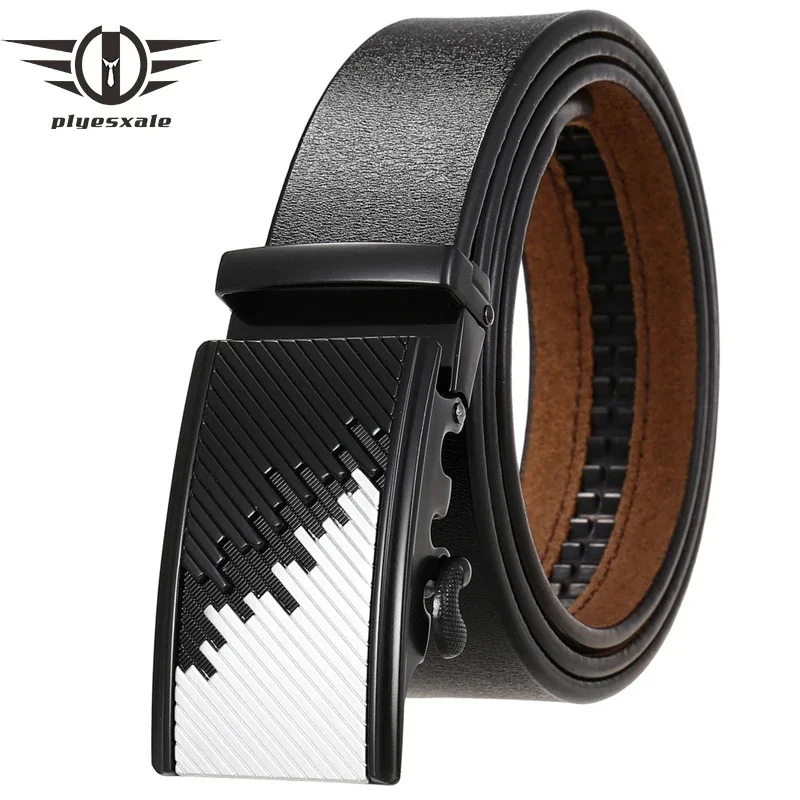 

Plyesxale Automatic Buckle Fashion Waist Strap Male Good Quality Mens Belt Luxury Cow Genuine Leather Belts For Men Black B768