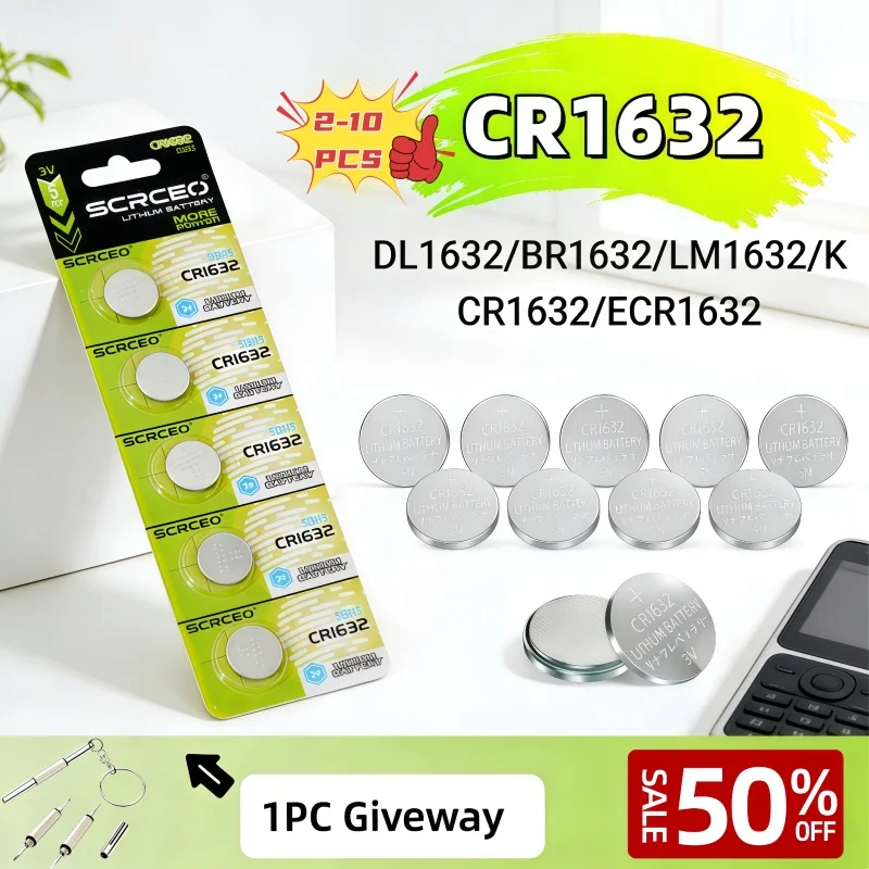 2--10PCS CR1632 Battery 3V Lithium Coin Cell High Capacity Long Lasting For Car Key Fob Remote Starter Button Batteries