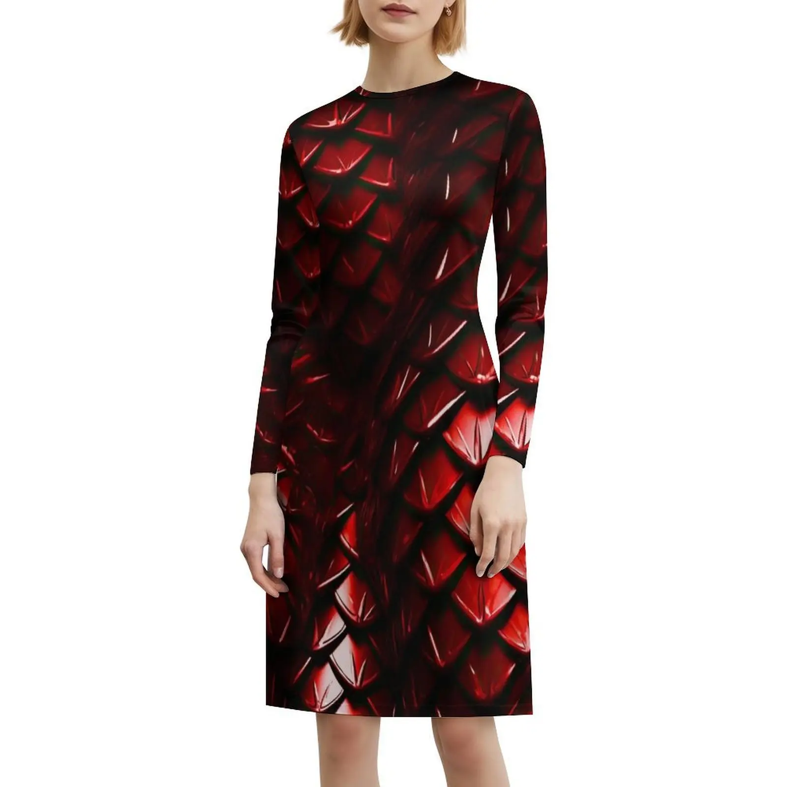 فستان نسائي للحفلات من Red Dragon Scales، ملابس نادي مطبوعة عصرية للإناث، موازين التنين الأحمر التنين