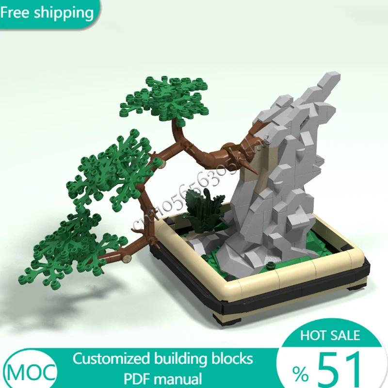 424 PCS Bonsai Cascade Bonsai On A Rock MOC Customize Modular Building Block Kids Model Popular Design DIY Holiday Toy Gifts