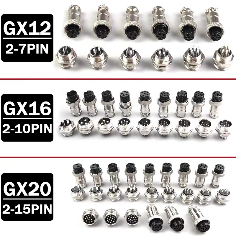 5/10/20set Gx12 Gx16 Gx20 2 3 4 5 6 7 8 9 10 12 14 15 Pin Docking Aviation Plug Socket Waterproof Circular Connector