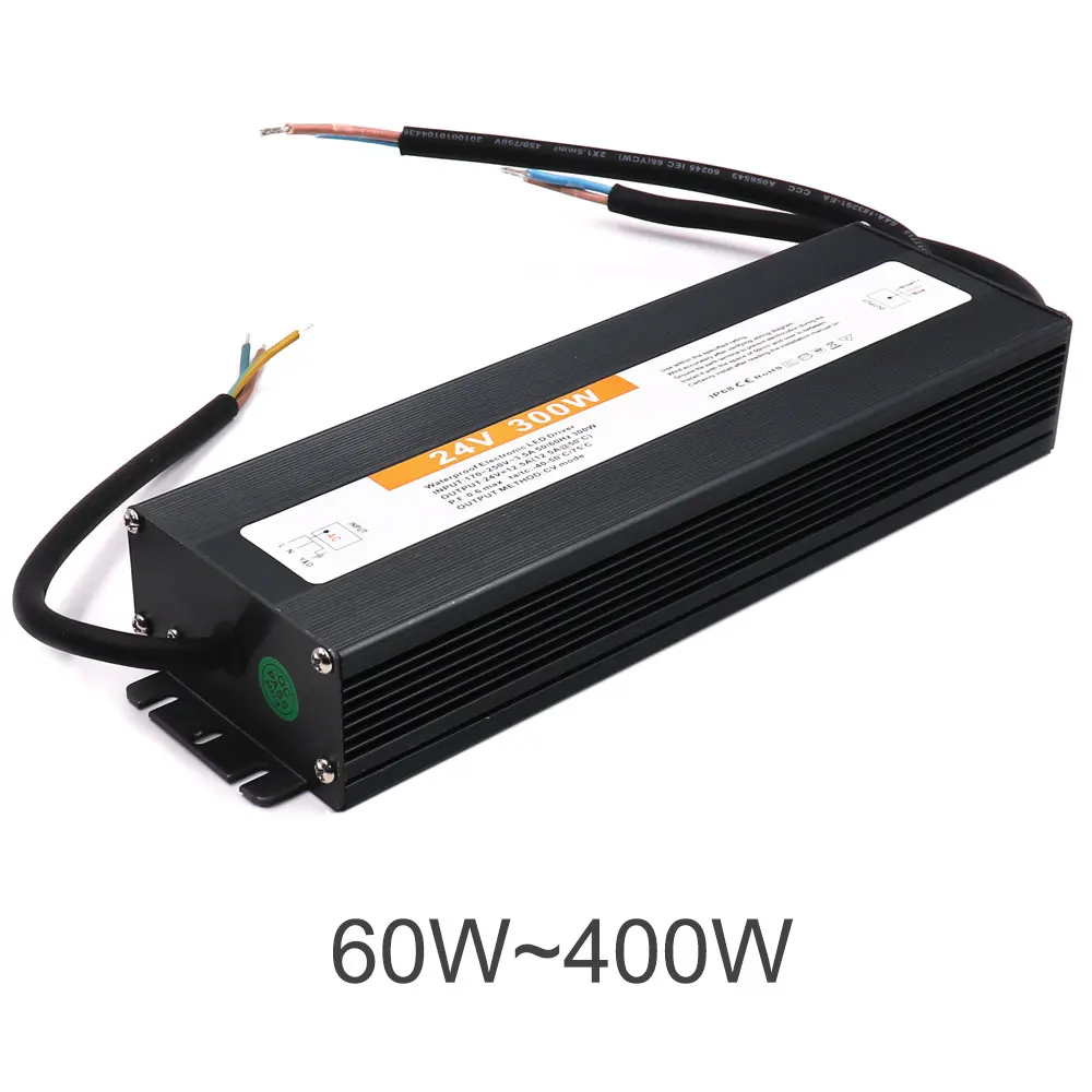 12V 24V Waterproof LED Power Supply IP67 30W 60W 100W 200W 300W 400W 500W AC DC Converter LED Driver Lighting Transformer