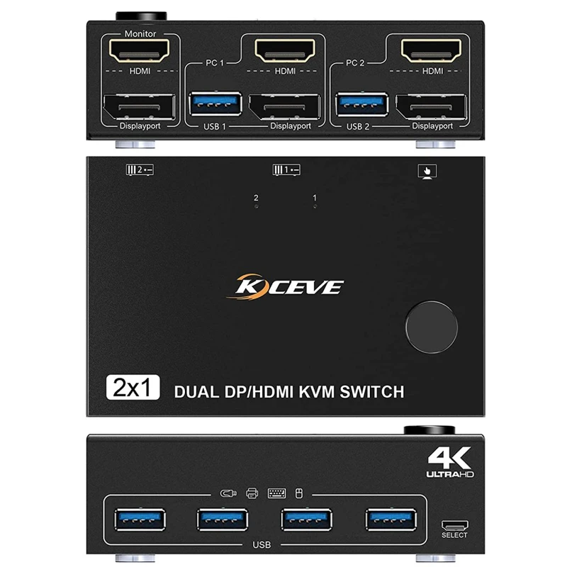 HDMI-compatible Splitter Switch Game Internet Splitter Adapter 2X1 Dual DP/HDMI-compatible KVM Switch extend screen Splitter Box