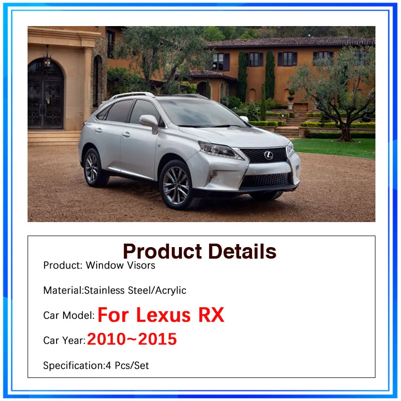 For Lexus RX RX350 450h AL10 2010~2015 Rainproof Car Window Sun Rain Visors Deflectors Shelters Weathershields Auto Accessories