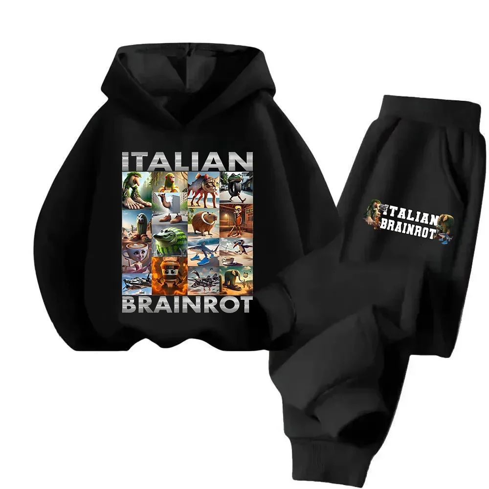 Children Hoodies Sets Italian Brainrot Pullover Funny Cartoon Sweatshirt Girls Boy Outfits Animals Print Trucksuit Kids Clothes
