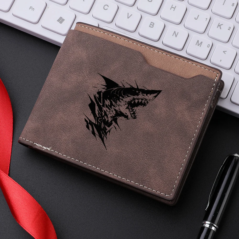 محفظة رجالية قصيرة بنمط سمك القرش من جلد البولي يوريثان بتصميم كاجوال عتيق ومحفظة متعددة الفتحات للبطاقات للطلاب الصغار