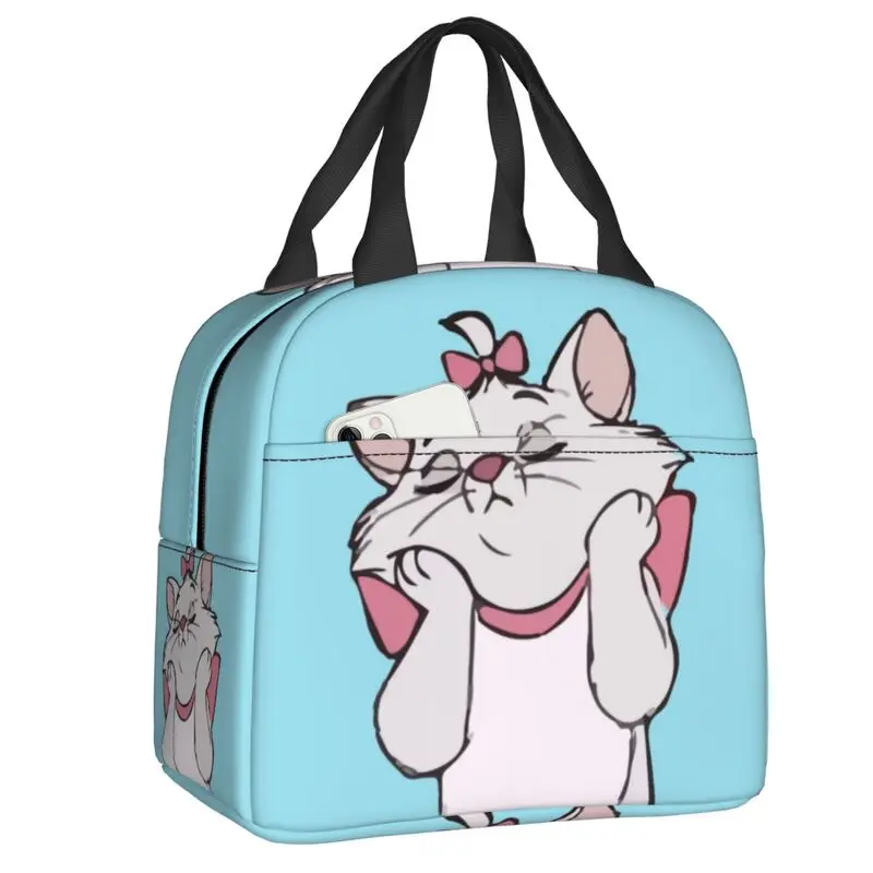 Custom Marie Cat Insulated Lunch Bag for Camping Travel Portable Cooler Thermal Bento Box Kids Food Container Tote Bags