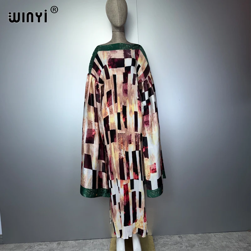 WINYI Women's Bohemian Africa Slim Maxi Dress Casual Elastic Beach Cover up Muslim Abaya Dubai Luxury Holiday Evening Gown