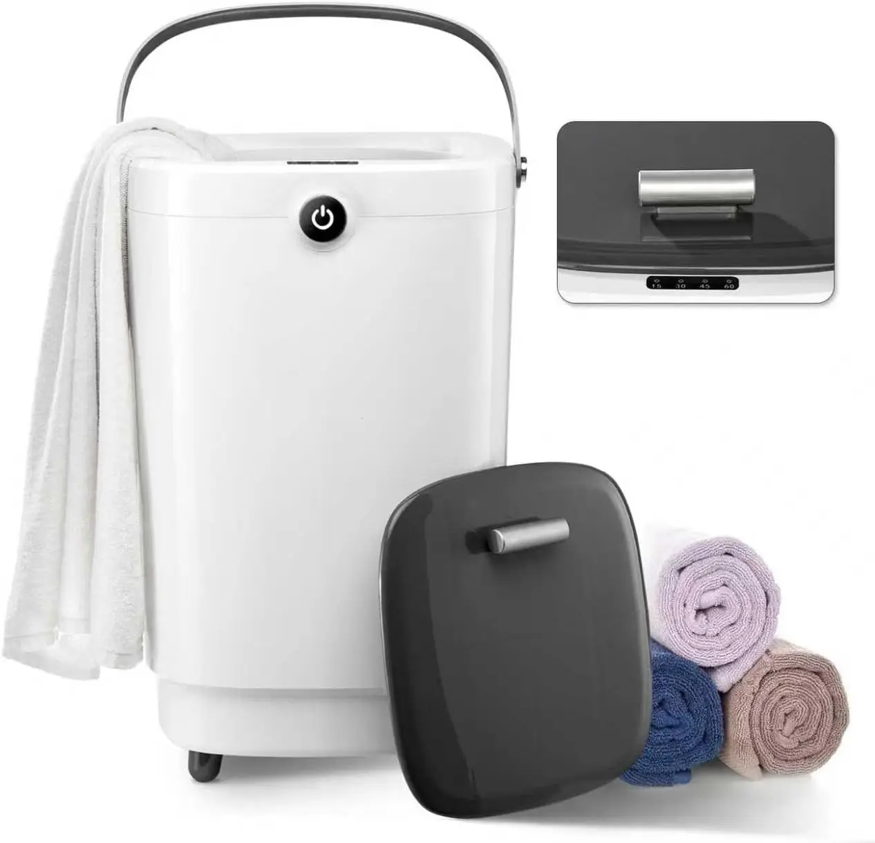 

Large Spa Towel Warmer Bucket - Heats Towels in 10 Minutes, Fits Two Oversized Towels, Gray
