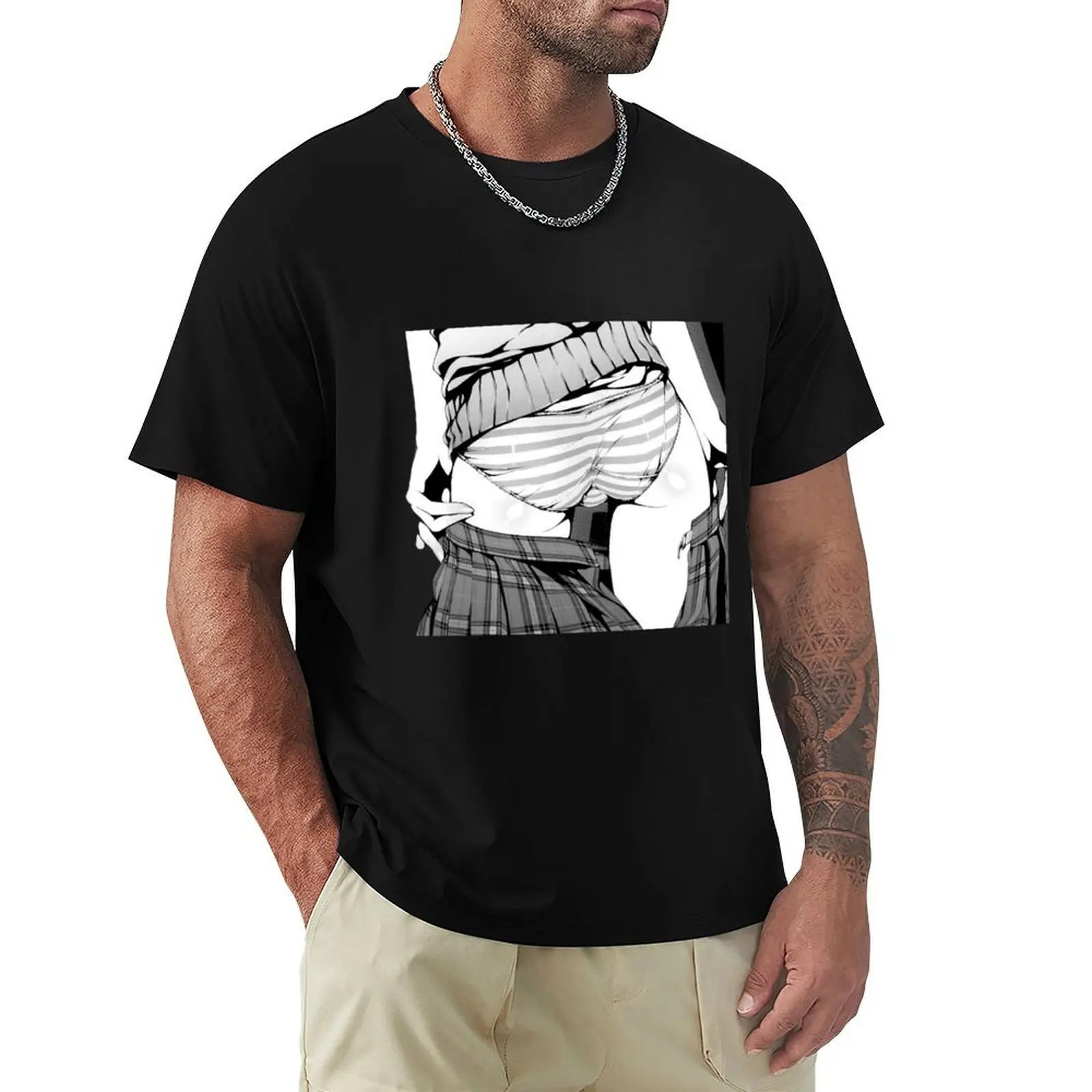 Anime Girl Skirt Booty Shemale T-Shirt Simple Solid Color Crew Neck Tee