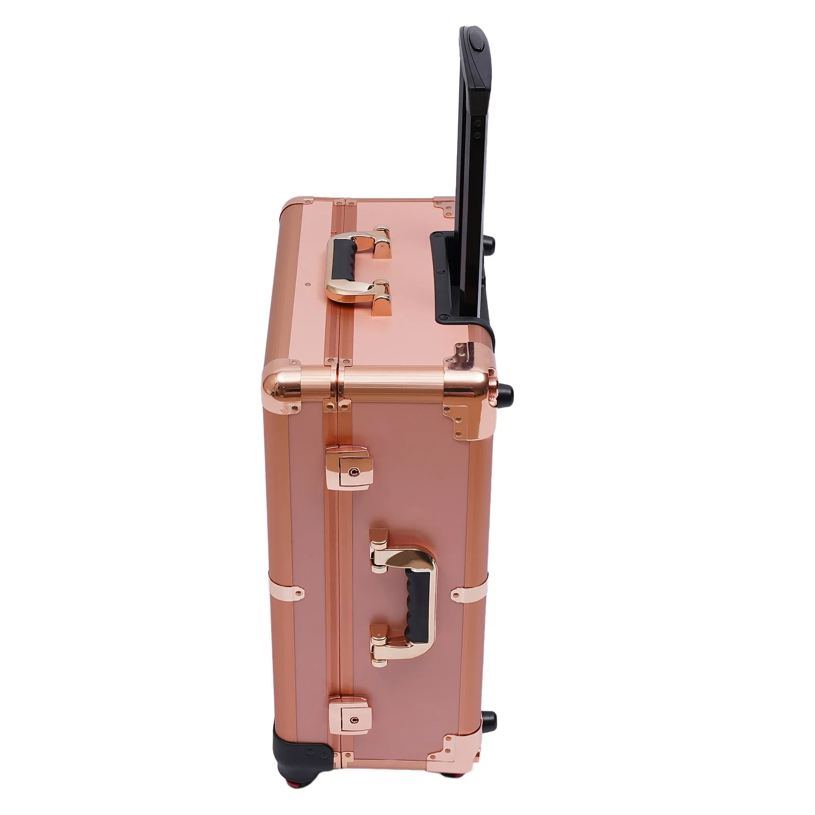 Makeup Train Case with LED Mirror, Adjustable Height, Rose Gold Finish, 3-Tier Storage, and Secure Lock for Hairdressers and