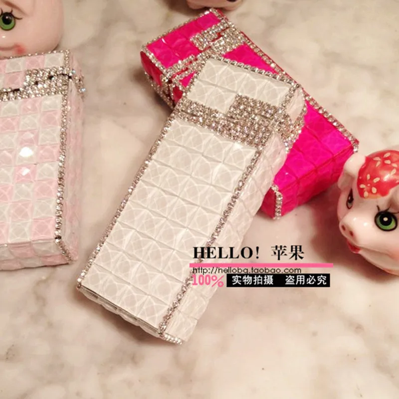 20pcs*5.2mm cigarette Women metal Rhinestone Diamond Slim Automatic cigarette box Case 110mm*28mm*25mm