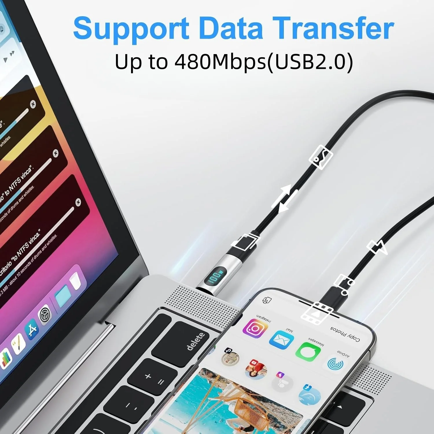 10 pçs confiável tipo-c pd 100w adaptador de carregamento rápido otg carregamento do carro transmissão de dados display digital conversor de carregamento rápido