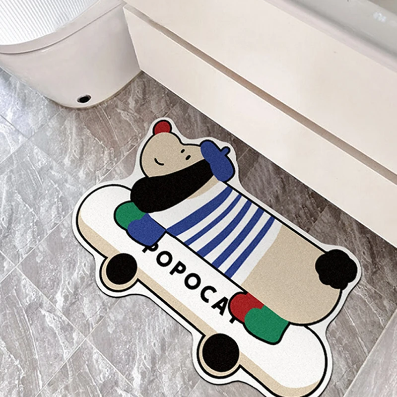 Bathroom Rug Cartoon Dachshund Style Carpet Water-absorbent Quick-drying Floor Mat Diatom Mud Non-slip Carpets Toilet Door Mats