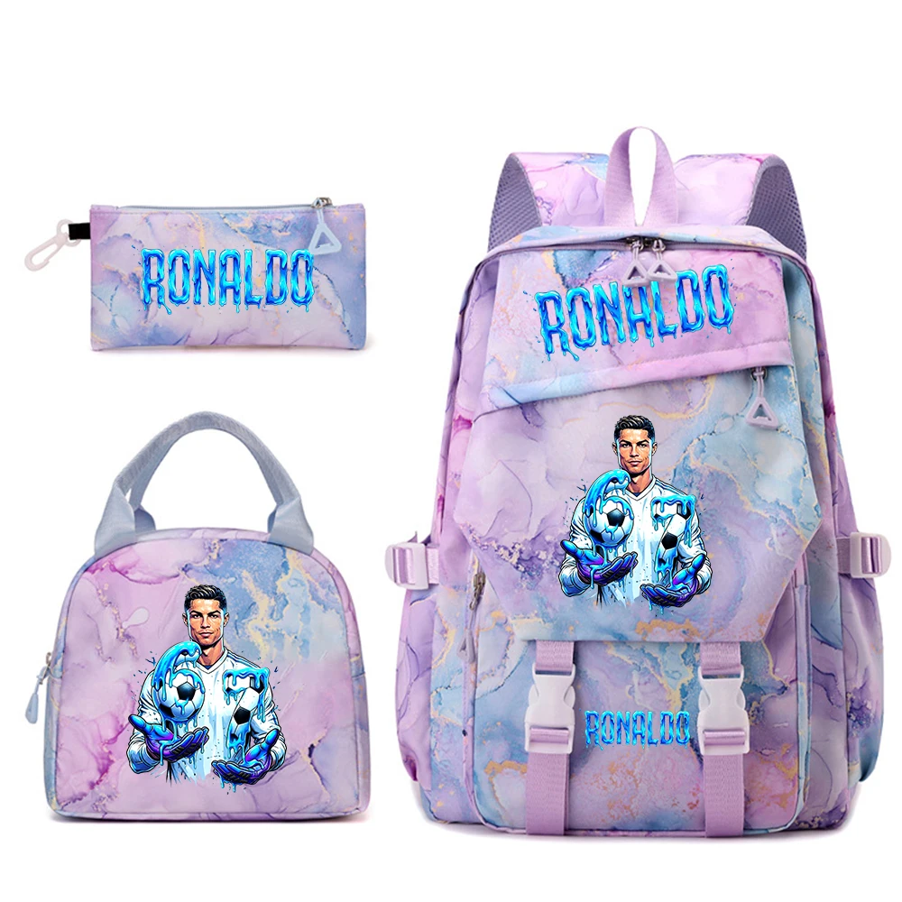 Cr7 Ronaldo 67 Juego de mochila escolar con estampado para estudiantes, con bolsa para el almuerzo, estuche para lápices, mochila de viaje escolar para adolescentes y niñas
