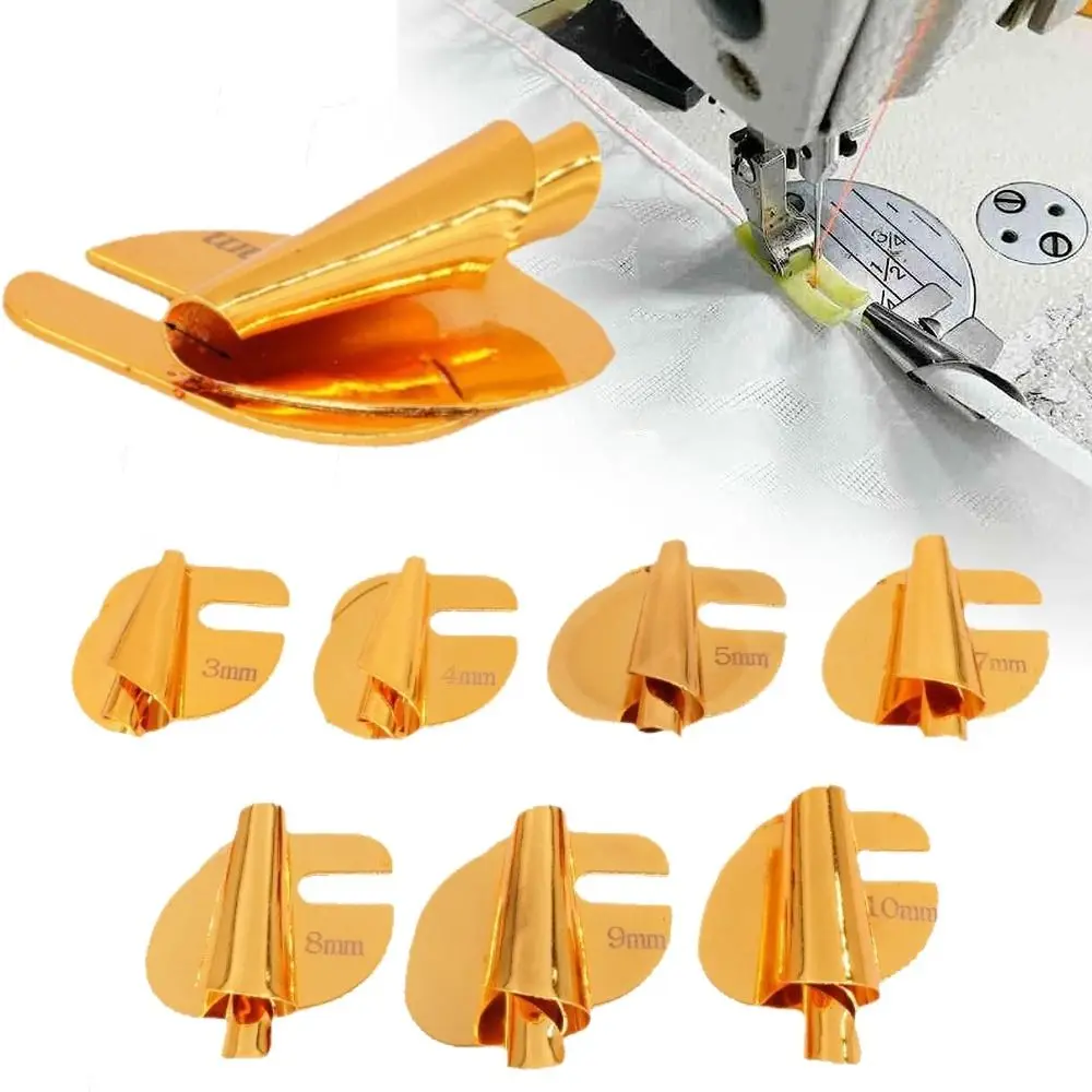 3mm-10mm Sewing Rolled Hemmer Foot Gold Stainless Steel Sewing Machine Presser Foot DIY Crafts Durable Hemming Puller Home
