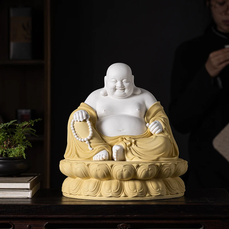 Seated Maitreya Buddha Ceramic Ornament For Stores, Reception Rooms, Offices, And Display Shelves, A Large-Bellied Laughing Budd