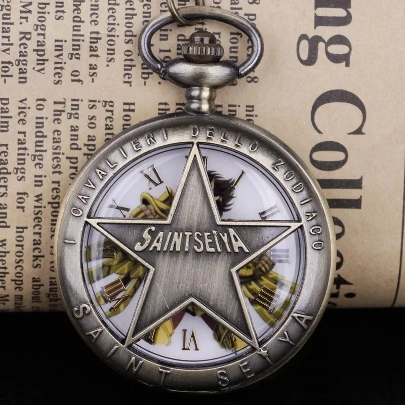 الكلاسيكية الكرتون أنيمي الذهب سانت خمر الإبداعية الجوف ساعة جيب كوارتز مع سلسلة قلادة سلسلة الرجال الأطفال