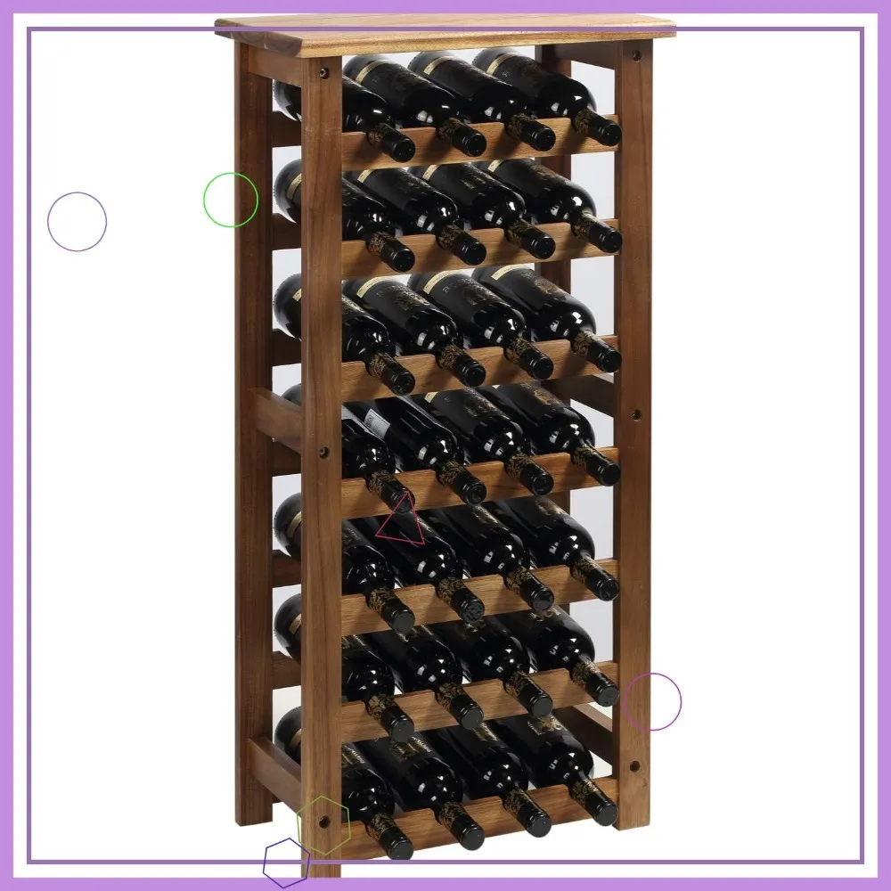 Portabottiglie in legno a 7 livelli, portaoggetti da terra per 28 bottiglie, finitura naturale per esposizione di cantine da cucina