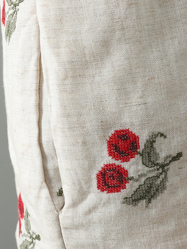 Cappotto in cotone di lino con maniche lunghe da donna Jaet in cotone ricamato su entrambi i lati Cappotto lungo con colletto alla coreana cinese