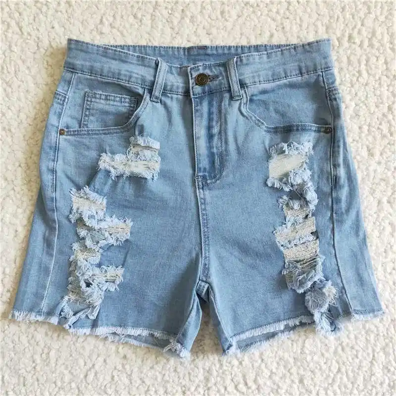 Western Fashion Adult Women's Distressed Button Denim Shorts Pants Wholesale Boutique clothes RTS Summer