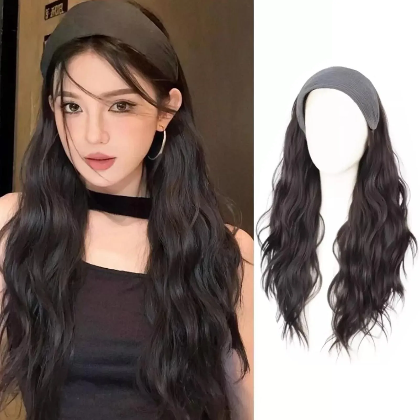 Woman Wave Synthetic Wigs Hair Hoop Smooth Natural Glossy Hair Accessories for Girl Party Cosplay Dress MIAO-US