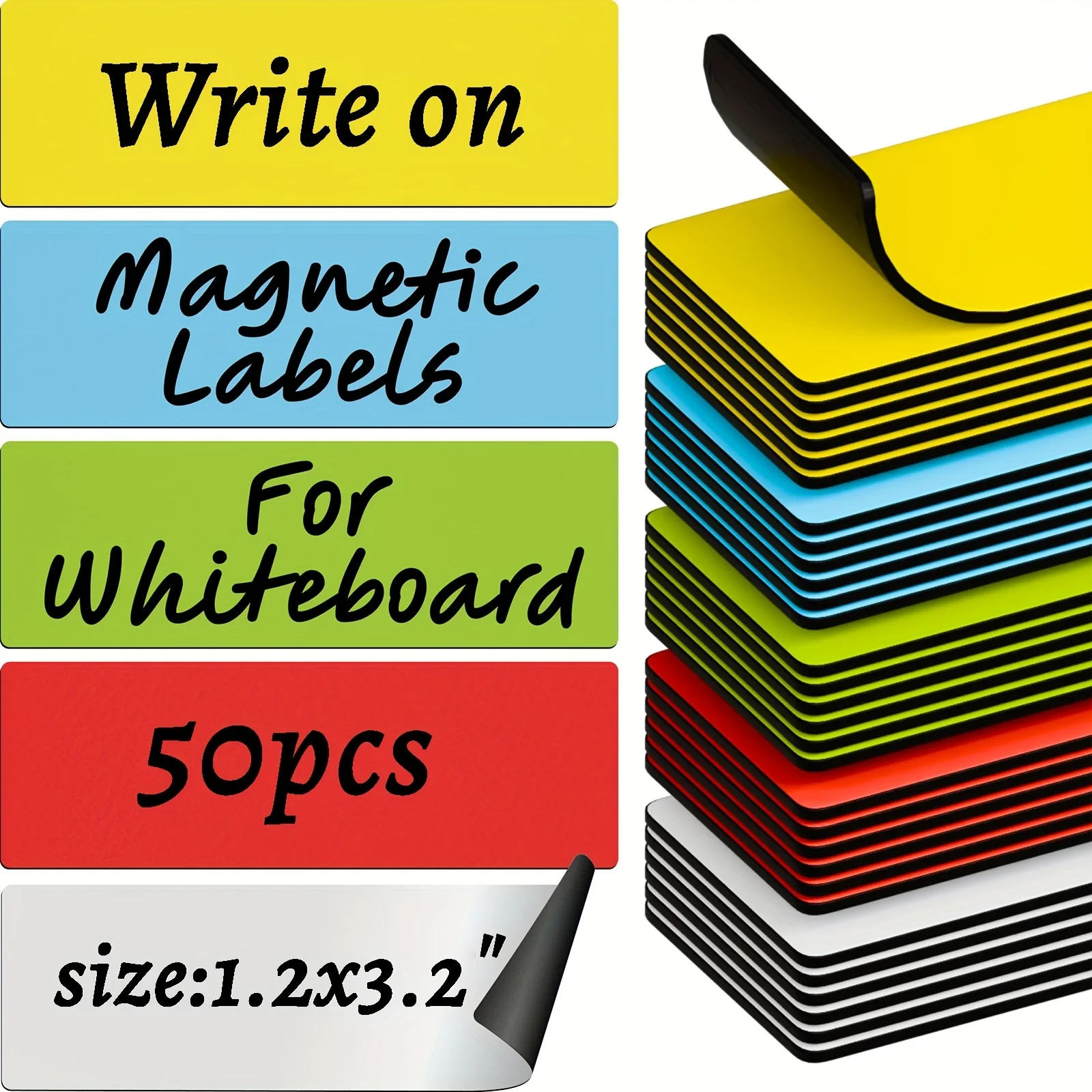 50 Pieces 1.2"x3.2" Colorful Magnetic Labels, Waterproof Strips for Fridge Home Office Garage Refrigerator Blank Writable Cards