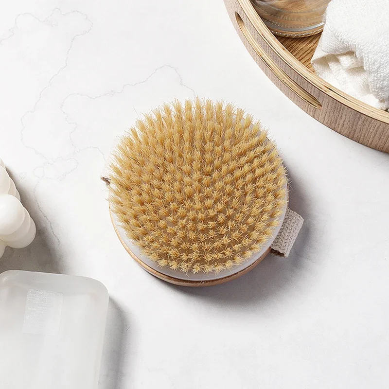 Cepillo de baño de madera que promueve la circulación sanguínea, cepillo de masaje corporal, cepillo de fibra de planta de Sisal de madera Natural, exfoliante