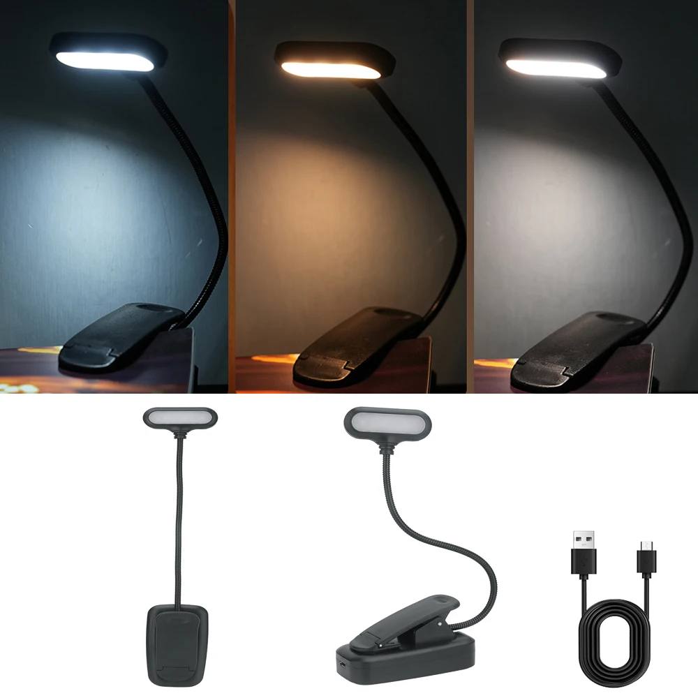 Book Light Rechargeable Reading Light 6 LED Warm Cool White Daylight With Magnet Portable Flexible Easy Clip Night Reading Lamp