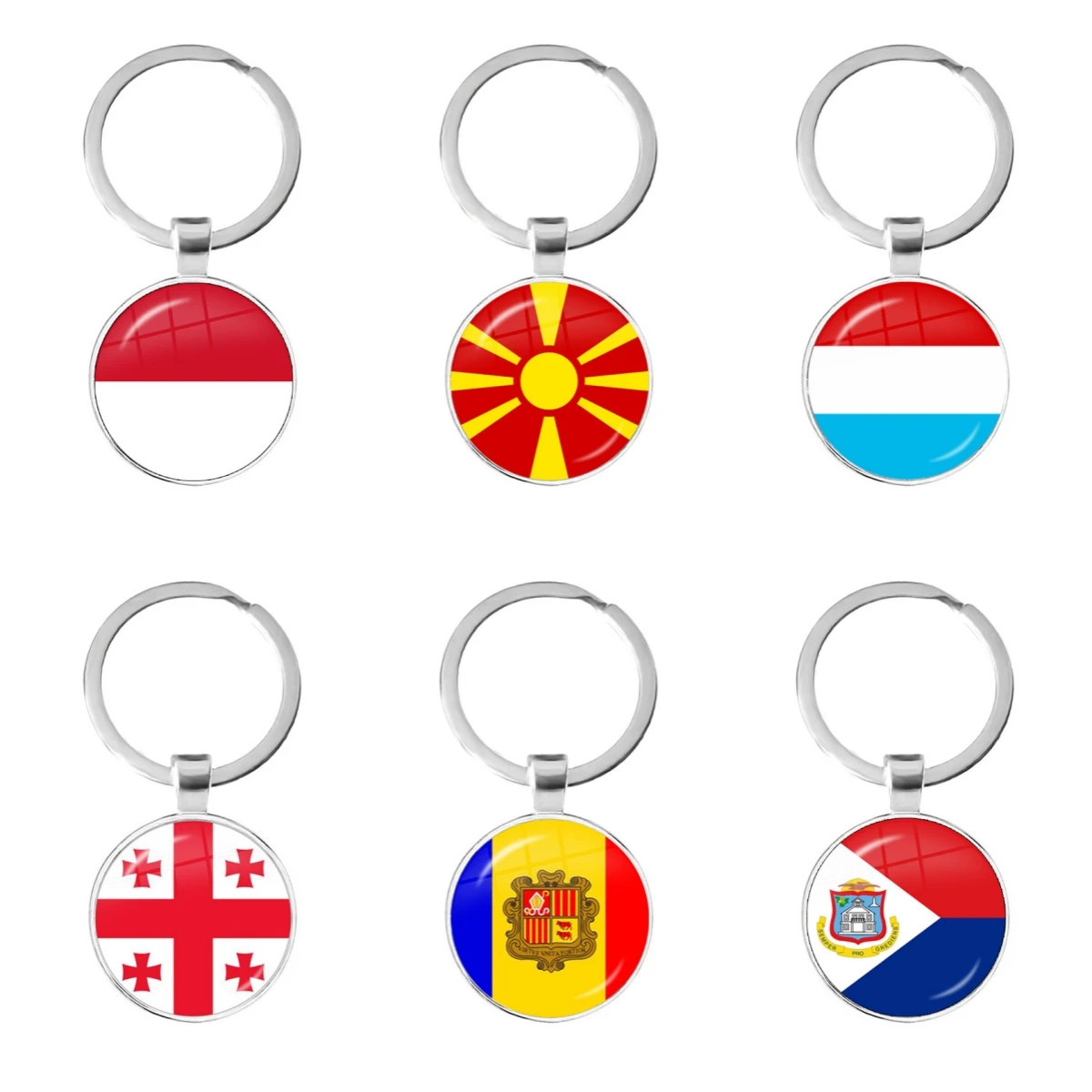 MCO,Macedonian,Luxembourg,Georgia,Andorra,Eilandgebied Sint Maarten,Curacao,Bonaire,Aruba Nation Flag Glass Keychain Keyrings