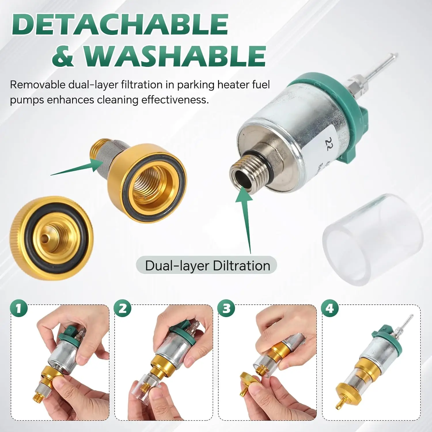 Bomba de combustível 12V 22ML com filtro duplo para aquecedor Eberspacher Airtronic D2 D4 D5, 2KW 3KW 5KW