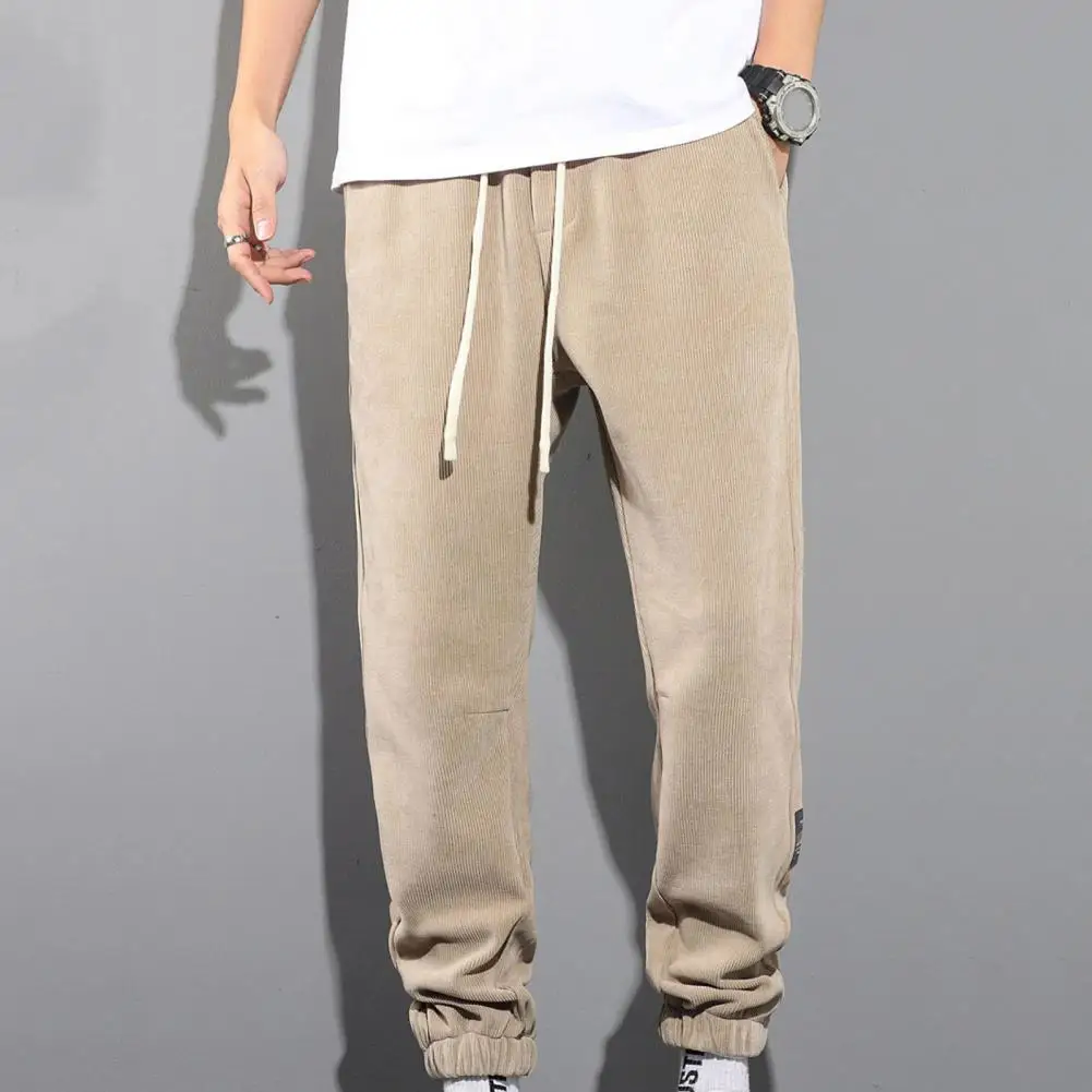 

Spring Autumn Fashion Solid Color Corduroy Men's Clothing Elastic Waist Drawstring Pockets Korean Trend Bound Feet Casual Pants