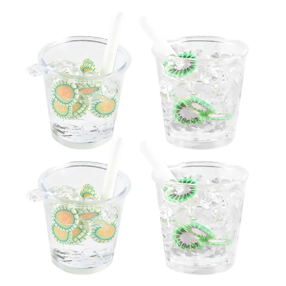 

4Pcs Mini Beverage Cups Bright Color Realistic Miniature Juice Mugs for Mini House DIY Micro Landscape Decor Tiny House