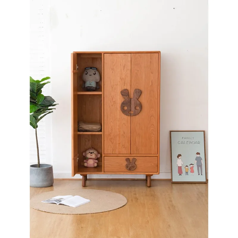 All solid wood Nordic creative wardrobe, cherry wood three-door small wardrobe environmental protection room furniture