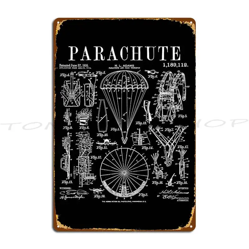 Flight 1962 Parachute Patent Sky Diving Metal Signs Cinema Custom Mural Wall Custom  Tin Sign Poster